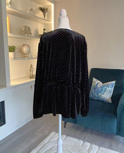 Brand-New Ladies Black & Gold Long Sleeved peplum Faux Wrap Top from Marks & Spencer