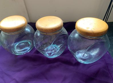 3 Glass Jars With Wooden Lids
