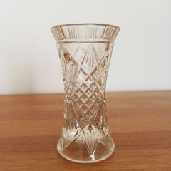 Vintage highly ornated  pressed glass vase H 13 cm