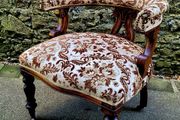 Antique mahogany/damask tub chair