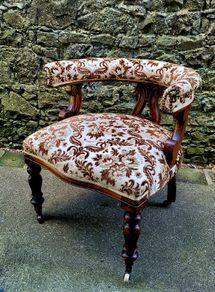 Antique mahogany/damask tub chair