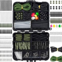 NEW SALE | 278pcs Carp Fishing Tackle Job Lot in Box Clips Hooks Quick Change Swivel Links Shrink Tubes Corn Rubbers Terminal Tackles Green Black