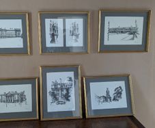 Collection of 6 Framed Trinity College Dublin Pen and Ink Prints