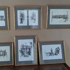 Collection of 6 Framed Trinity College Dublin Pen and Ink Prints
