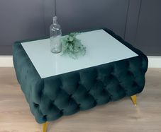 Long Chesterfield Coffee Table Velvet Rectangle 83x63x45cm with Glass
