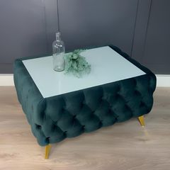 Long Chesterfield Coffee Table Velvet Rectangle 83x63x45cm with Glass