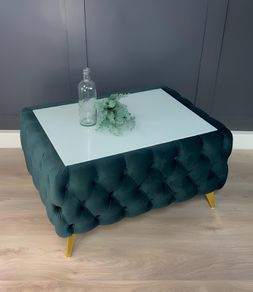 Long Chesterfield Coffee Table Velvet Rectangle 83x63x45cm with Glass