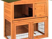 Wooden Pet Rabbit 2 Tier Hutch, Double Bunny Guinea Pig Animal House Home Run Cage With Sliding Tray