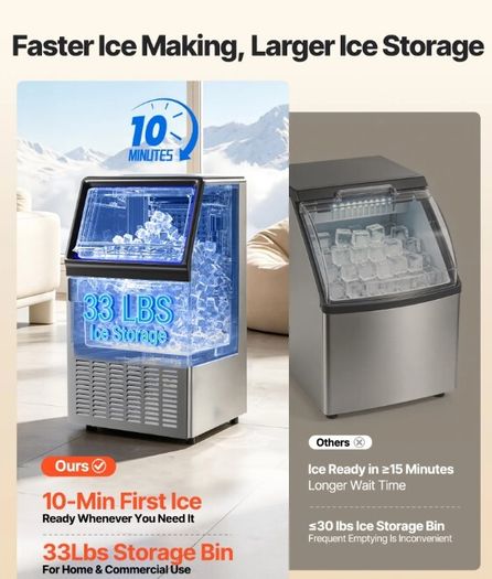 Commercial Ice Maker 54.4kg Per Day Stainless Steel Ice Machine with 15kg Storage