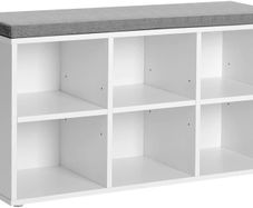 _Shoe Rack with 6 Compartments and 3 Adjustable Shelves Shoe Cupboard Hallway Living Room Easy Assembly Space Saving White