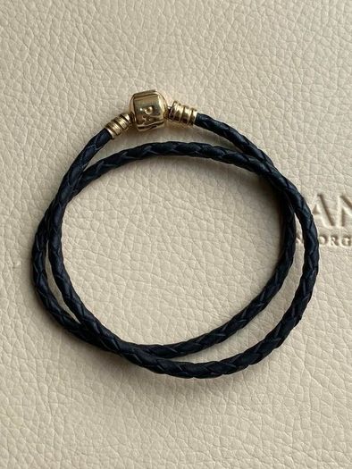 Pandora Black Double Leather Bracelet with 14 ct (585) Gold Clasp