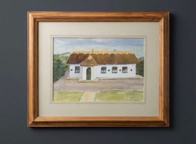 Lovely Traditional Irish thatched cottage framed & signed Watercolour Painting