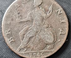 1745 Britannia George ll half Penny coin