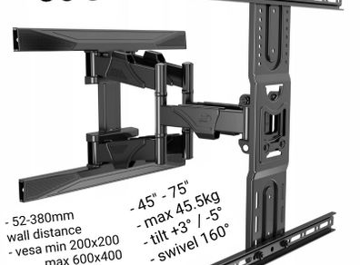 TV Mount Bracket Tilt Swivel Full Motion Feature Wall 45-75"