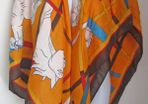 Stylish Ladies Large Orange Scarf Kerchief Wrap Shawl with White Horse Print
