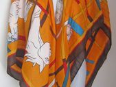 Stylish Ladies Large Orange Scarf Kerchief Wrap Shawl with White Horse Print