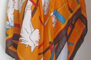 Stylish Ladies Large Orange Scarf Kerchief Wrap Shawl with White Horse Print