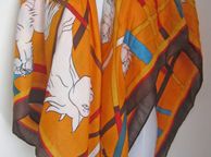 main image for ad Stylish Ladies Large Orange Scarf Kerchief Wrap Shawl with White Horse Print
