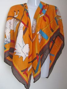 Stylish Ladies Large Orange Scarf Kerchief Wrap Shawl with White Horse Print