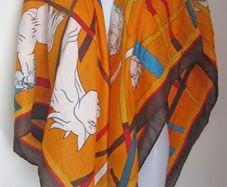 Stylish Ladies Large Orange Scarf Kerchief Wrap Shawl with White Horse Print