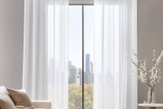 Linen Look Voile Curtains White, Semi Transparent Eyelet Sheer Curtains, Voile Curtains for Living Room, 229x140cm Height x Width 2 Panels