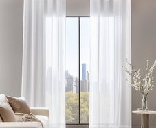 Linen Look Voile Curtains White, Semi Transparent Eyelet Sheer Curtains, Voile Curtains for Living Room, 229x140cm Height x Width 2 Panels