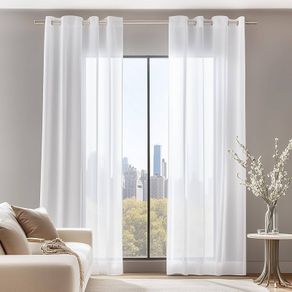 Linen Look Voile Curtains White, Semi Transparent Eyelet Sheer Curtains, Voile Curtains for Living Room, 229x140cm Height x Width 2 Panels
