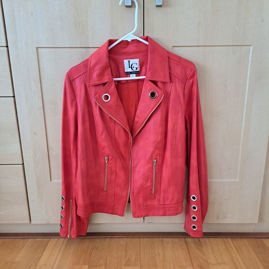 Lena Gabrielle Fuscia Moto Jacket with Grommet & Zipper Detail Size 16