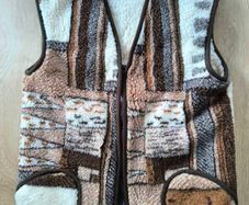 warm wool fur vest brown white beige L