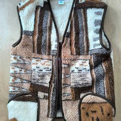 warm wool fur vest brown white beige L