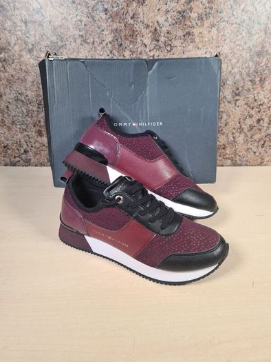 Women's Tommy Hilfiger City Iconic Knitted Trainers  Runners Purple Burgundy Size Uk 5 Eu 38