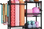 3-Tier Heavy Duty Carbon Steel Gym Storage Rack with Lockable Wheels  Hooks  Fitness Organizer for Dumbbells, Yoga Mats, Kettlebells  Resistance Bands 120KG Load for Home Gym