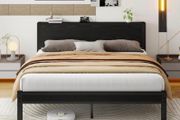 King Size Bed Frame with Wooden Storage Headboard, Metal Bed Frame King Size Bed Base/Mattress Foundation, Enhanced Support Noise Free, Black