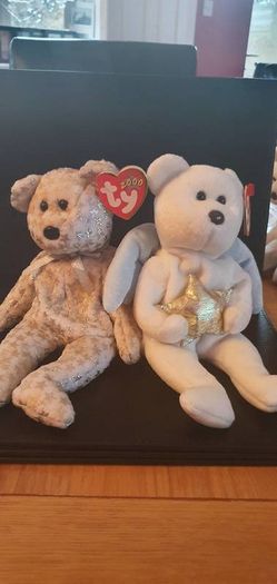 Collection of White & Grey Beanie Bears
