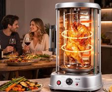 Countertop Vertical Rotating Oven 11.5L Rotisserie Shawarma Machine, 1500W Kebab Grill Roaster with Heat-Resistant Door, Drip Tray, and Timer Control, Kebab Rack with 7 Skewers