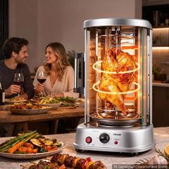 Countertop Vertical Rotating Oven 11.5L Rotisserie Shawarma Machine, 1500W Kebab Grill Roaster with Heat-Resistant Door, Drip Tray, and Timer Control, Kebab Rack with 7 Skewers