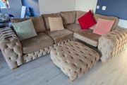 Champagne L Shaped Couch with Ottoman