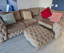 Champagne L Shaped Couch with Ottoman