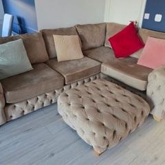 Champagne L Shaped Couch with Ottoman