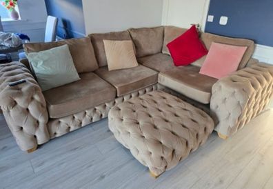 Champagne L Shaped Couch with Ottoman