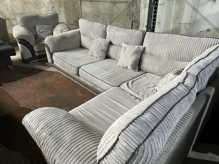 Corduroy corner sofa set with chair