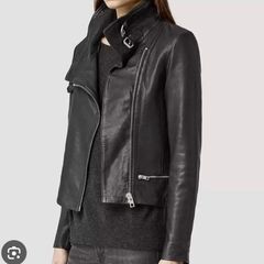 All Saints Bales Black Leather Biker Jacket UK6