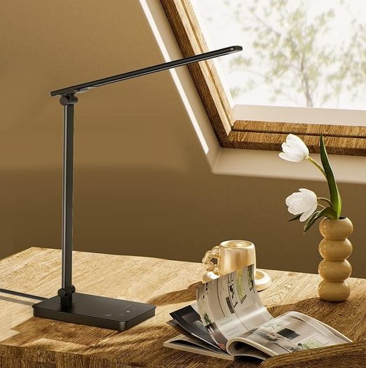 Desk Lamp Eye-Caring LED Table Lamp Dimmable Bedside Lamp with 2 USB Charging Ports and 10 Brightness Levels x 5 Colour Modes Touch Control Daylight Lamp for Office, Bedside, Reading- Auto Timer