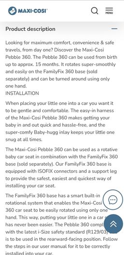 Maxi Cosi Pebble 360 Infant Carseat (Base NOT included)