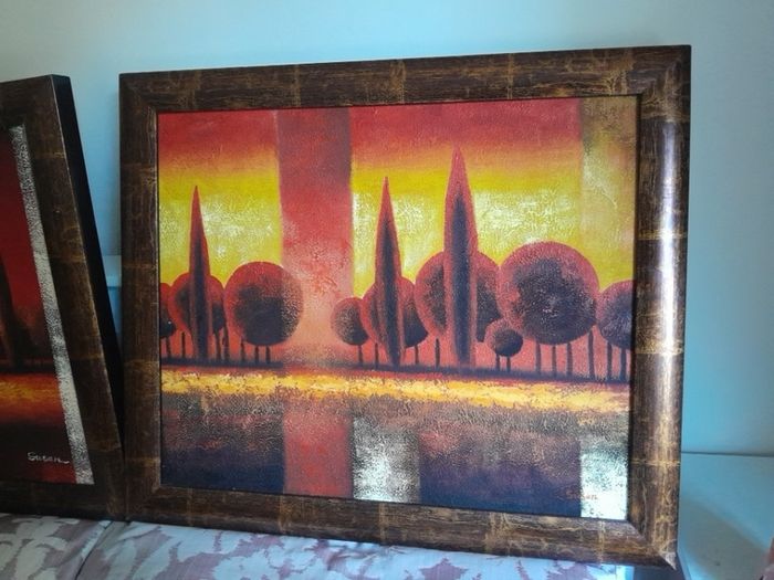 2 paintings in brown and gold frames, lovly autumn colours