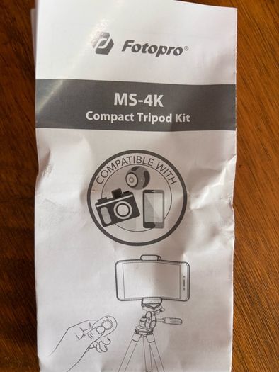 Lightweight tripod for phone or camera, with remote