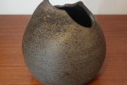 Fabulous Small Hand-Thrown Art Pottery Globe Shaped Vase with A Cool Abstract Shaped Cutout For the Top Opening, Hand Made, But Unknown Maker