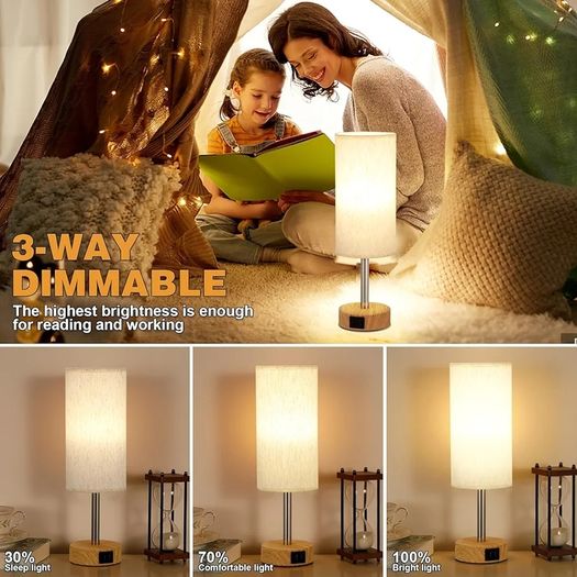 Bedside Lamps Set of 2 Touch Table Lamps with USB-C USB-A Charging Ports, 3 Way Dimmable Bedside Lamp for Bedrooms, Small Touch Lamps for Living Room (Bulb Included