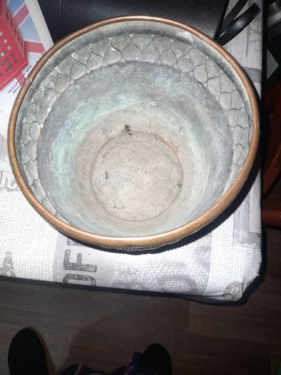 Antique Brass Planter Jardiniere with Embossed Motifs Like Teardrop Pattern, Postage Available or Collection in Rochfortbridge Westmeath
