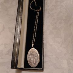 vintage Silver Oval locket and chain